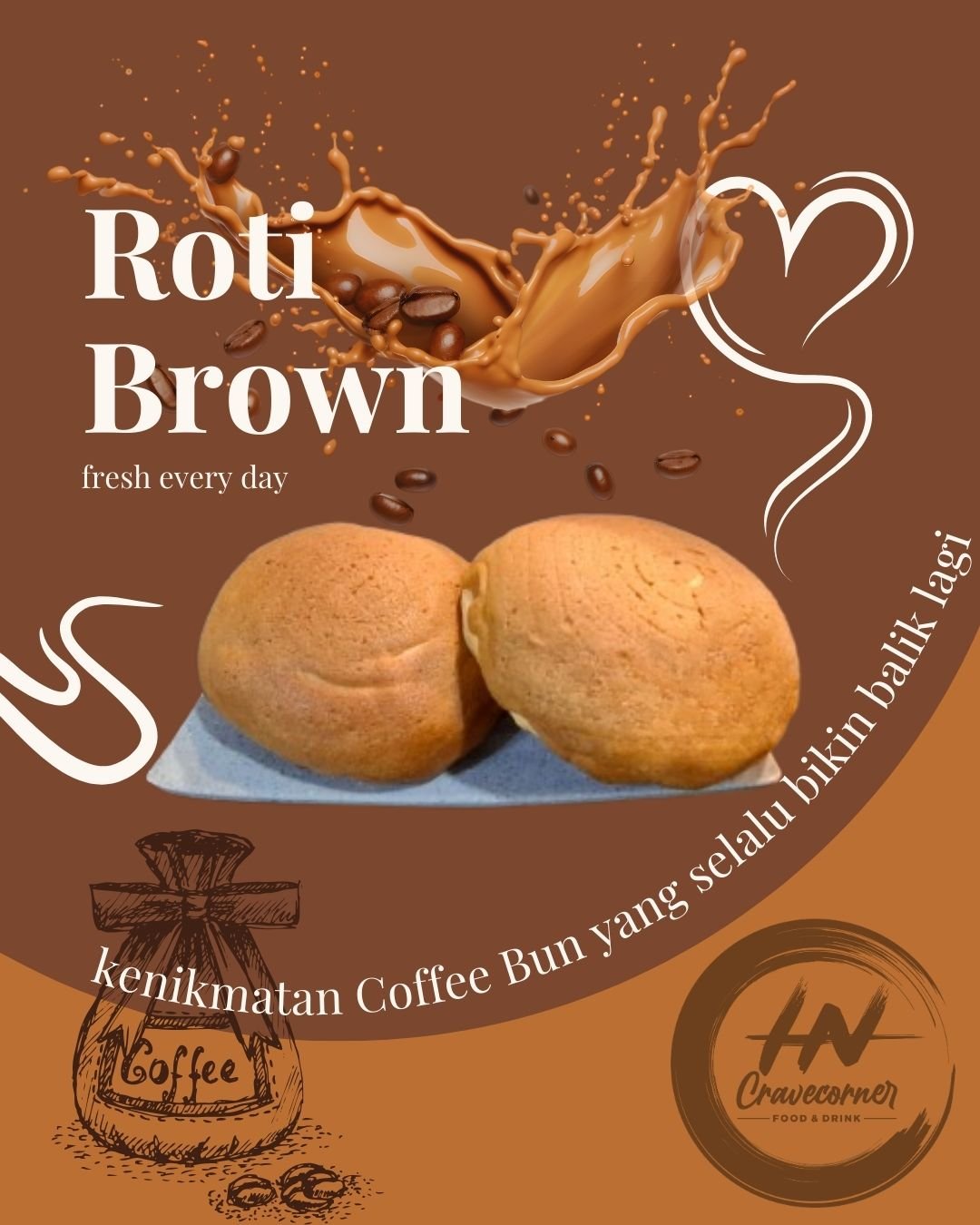 Roti Brown Coffee Bun lembut dan harum kopi khas HN Crave Corner di Golden Prawn Batam